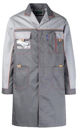 Oralidera Camice da Laboratorio da Uomo Grembiule da Lavoro Camice da Tecnico Giacca da Lavoro Camici da Officina Multitasca con Bottoni, Grigio, XL