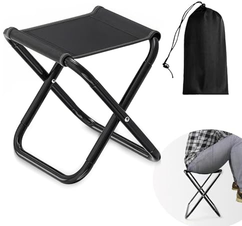 Megcdtr Camping Folding Stool, Small Foldable Stool, Outdoor Collapsible Stool with Storage Bag, Portable Lightweight Foldable Fishing Stools for Camping Picnic Travelling and Hiking (Black)