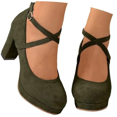 Traditional Shoes Women's High Heels Pumps Bridal Shoes Closed Elegant and Comfortable Dirndl Shoes Clip Pumps Platform Dance Shoes Wide Feet Wedding Shoes Oktoberfest Outfit, O Dark Green, 8.5 UK