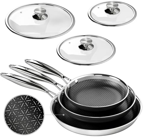Kitchen Academy - Set di pentole antiaderenti con coperchio in vetro, a induzione, in acciaio inox, 6 pezzi, pentole e padelle da 20,26 e 30 cm, con rivestimento antiaderente con coperchio per tutti i