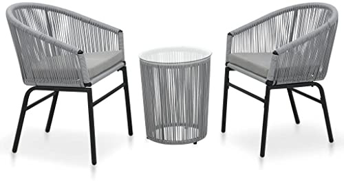 Mokuyary Set da bistrò con cuscino, in rattan sintetico, grigio, set da 3 pezzi
