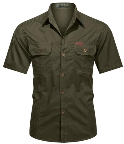 Muwodkdn Chemise Homme Manches Courtes Coton Cargo avec 2 Poches Vert M