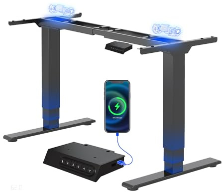 FLEXISPOT E6 MAX Standing Desk Frame with USB Dual Motors 3-Stage | Electric Height Adjustable Sit Stand Up with Anti-collision System and Memory Panel, Black