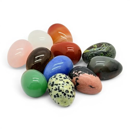 arana's® - Set 7 huevos aleatorios piedra natural pulidos - Huevo de bolsillo 3x2 cm - Protégete, amuleto de la suerte - Piedras y cristales naturales ojo de tigre, cuarzo, cuarzo rosa, etc. (Pack7)