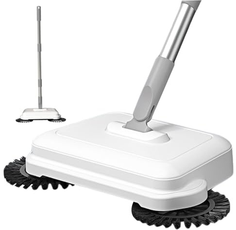 Licsaliwe Spazzatrice per pavimenti 2 in 1 con rotazione a 360°, spazzatrice per tappeti ad alta efficienza con aspirapolvere manuale sospeso a manico lungo per ufficio domestico