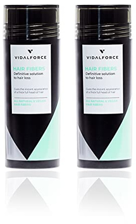 VidalForce Fibra Capilar Negro 60g (Pack 2x30g) 100% de origen Vegetal I Maquillaje Capilar indetectable I Fibras Keratina vegetal I Disimular Calvicie hombre y mujer