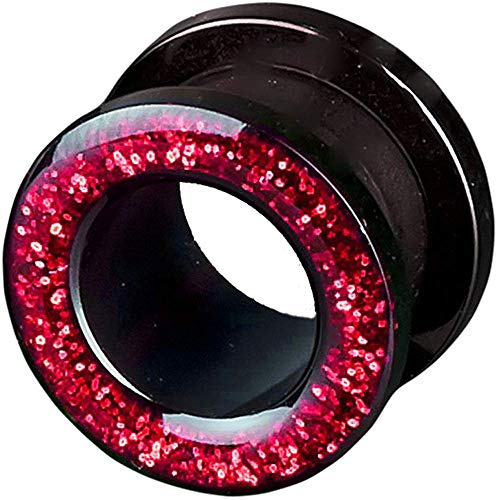 viva-adorno 1 st Flesh Tunnel Akryl Glitzerdesign för Skruvdragning Z2c - Röd, Akryl