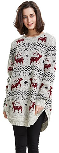 shineflow Renna da Donna con Fiocco di Neve e Maglione Maglione di Natale (X-Large, Beige)