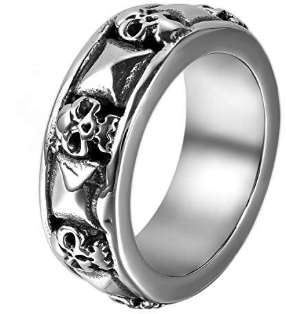 OIDEA män skalle ring dödskalle: Silver bandring i rostfritt stål skalle biker rock punk vintage mäns ring retro smycken present för män pojke far, 70, Rostfritt stål, Ingen ädelsten