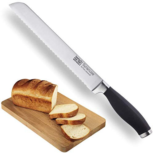 Taylors Eye Witness Syracuse Scalloped Kitchen Bread Knife - Professional 20cm/8 Inch Cutting Edge, Multi Use. Precision Ground, Razor Sharp, Ultra Fine Blade. Soft Textured Grip Matte Black Handle.