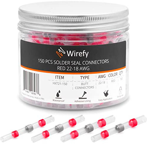 Wirefy 150 Pièces Cosses Électriques Thermorétractable à Souder - Cosses Électriques Étanches - Raccordement Bout à Bout Imperméable - Rouges 0,5-0,75 mm²