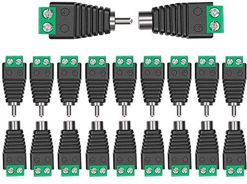 Aiqeer 10 Pares RCA Macho Hembra Conector Adaptador, RCA Macho Enchufe y Hembra Jack de AV Tornillo Terminal Bloque Audio Video Conector Adaptador