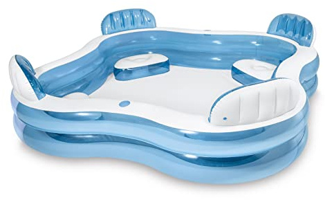 Doukedge Family Swimming Pool, Inflatable Large Swim Center with 4 Built-in Seats for Children Adults, Thick Kiddie Paddling Pool for Summer Party Supply