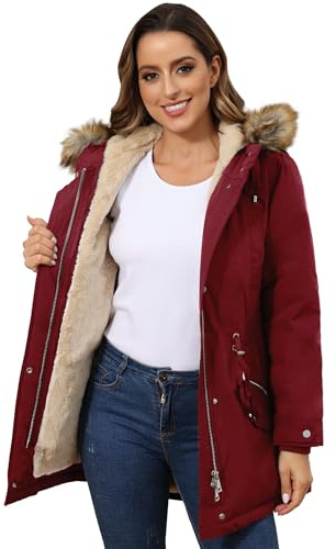 ROYAL MATRIX Women's Winter Coats Fleece Lined Parka Jacket Hooded Long Winter Warm Parka Coat with Pockets Wine,18