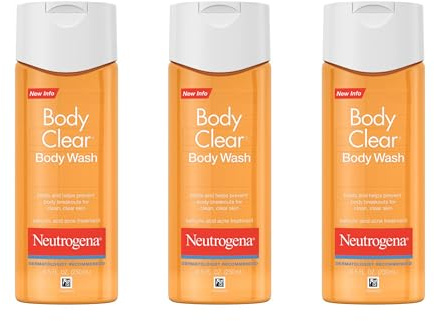 Neutrogena Body Clear Acne Body Wash, 2% Salicylic Acid Acne Medication, Oil-Free & Glycerin for Breakouts on Back, Chest & Shoulders, Non-Comedogenic, Gentle on Skin, Unscented, 8.5 Fl Oz, 3 Pack†