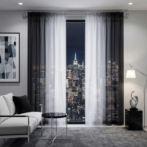 Melodieux Visillos Cortinas Transparentes Degradadas 2 Piezas, 140x245cm Negro/Blanco