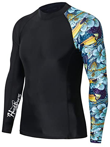 HUGE SPORTS Herren Spleiß Rashguard Langarm Rash Guard Shirt Wasser alle Outdoor Aktivitäten Surfen Schwimmen Tukan M