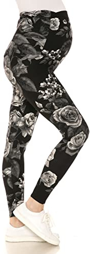 Leggings Depot Women's Maternity Leggings Over The Belly Pregnancy Casual Yoga Tights, Charcoal Rose, Large