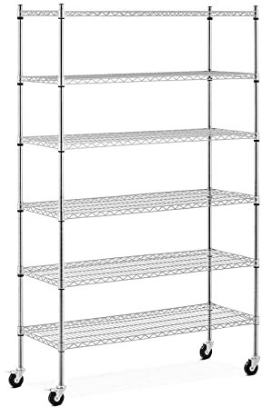 Royal Catering Regal auf Rollen 120 x 45 x 190 cm 6 Ablagen (119,5 x 44,8 cm) 90 kg 4 Rollen (3'') Karbonstahl werkzeuglose Montage Metallregal Standregal Steckregal Haushaltsregal