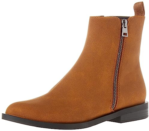 Amazon Essentials Botines Planos con Cremallera Exterior Mujer, Bronceado Efecto Ante, 40 EU