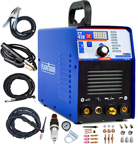 Plasma Cutter, TIG Welder With PULSE, Stick Welder Machine CT418 Plasma Cutter Welder Combo 180A TIG/ARC Welding 40A Air Plasma Cutting Equipment Dual Voltage 110V 220V 2/5 Clean Cut HF TIG Welder