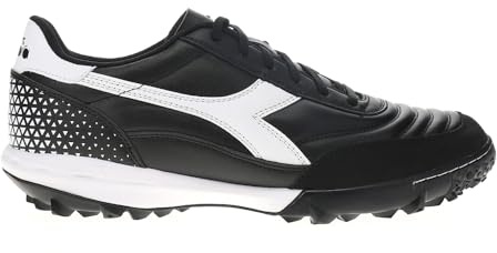 Diadora Calcetto LT Turf Soccer Shoes - Full Grain Leather, Enhanced Cushioning, Anti-Wear Rubber, Synthetic Turf, Optimal Traction and Stability, Black/Black/White, 9.5 UK