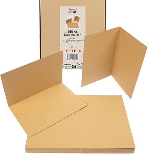 PresentFill® Biglietti pieghevoli vuoti in arancione - 50 biglietti pieghevoli A6, ideali per progettare, scrivere o stampare biglietti - adatti per buste C6