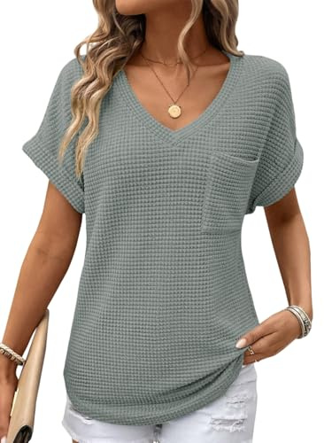 Dokotoo Womens Summer Tops for Women Blouses 2026 Early Spring Fashion Clothing Outfits Tops Trendy Blouses Business Dressy Sweaters Casual Cute Tunic Waffle Knit Oversized Tshirts T Shirts Basic Tee