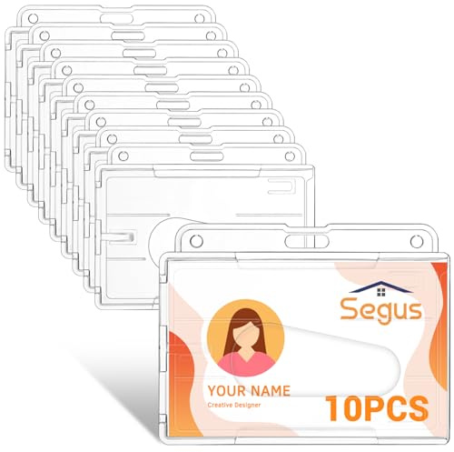 Segus Porta Tarjetas, 10 Piezas Funda Tarjeta Identificación de Plástico Duro, Card Holder Transparente, con Ranura, para Negocios, Oficinas, Escuelas (Horizontal)