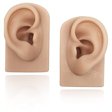 2-Pack Realistic Flexible Silicone Ear Models for Piercing Practice - Left & Right Fake Ears for Jewelry Display and Acupuncture Training (Light Brown, 1 Pair)