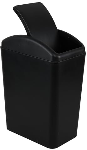 Vareone Cubo de basura de plástico de 15 litros con tapa oscilante, tapa basculante delgada, color negro