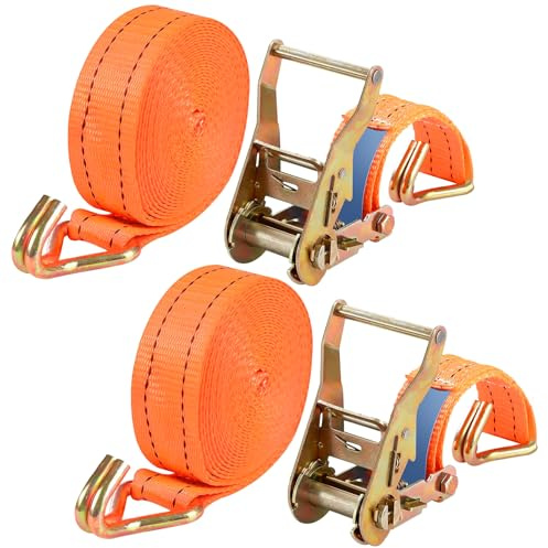 Ratchet Straps with Hooks, 6m x 40mm Heavy Duty Tie Down Straps, 2000KG Break Strength Lashing Straps for Cargo, Trucks, Motorcycle, Trailer, Set of 2