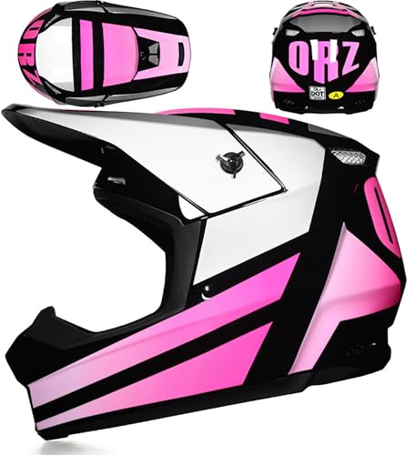 WMDMJT Casco Motocross Integral para Adultos Y Jóvenes, Casco Moto Off-Road ATV Dirt Bike MX con Forro Interior Desmontable, para Conducción En Carretera Y Touring Durante Todo El Año,Pink-S