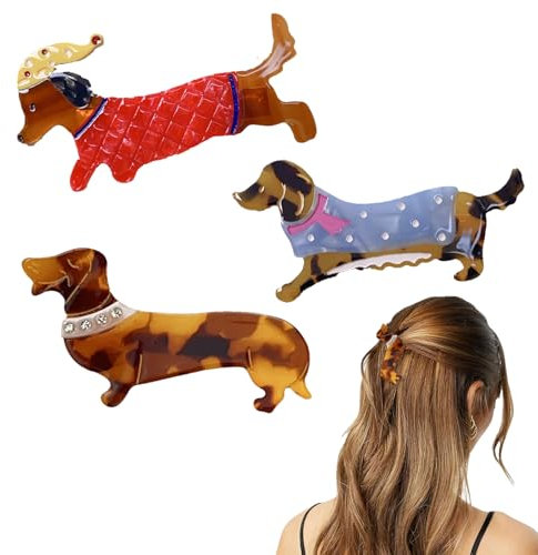 VARKAGE 3 Stück dackel haarklammer, Lustige Halloween haarclip, Große Rutschfeste haarspangen für Damen Mädchen, für Alle Anlässe Und Dackel Liebhaber