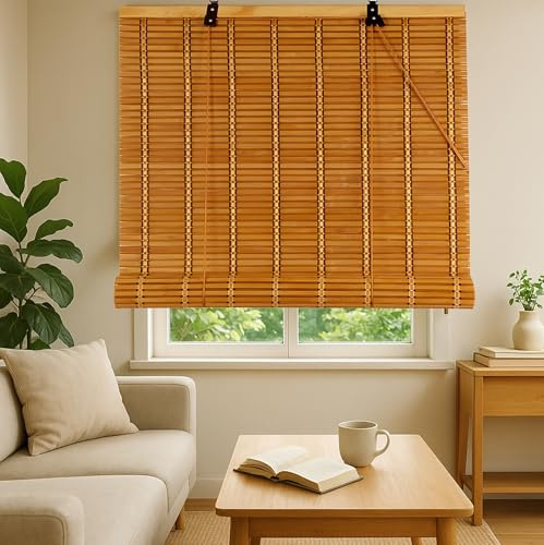 110x220cm Store Bambou Exterieur Store Occultant Rideau Bambou Rétro Stores Romains Pare-Soleil Protection Solaire Intimité Écran Respirant pour Intérieur/Extérieur/Jardin