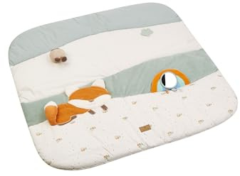 Sterntaler Filou Fox Play Blanket - 100 x 100 cm - Padded Baby Activity Blanket with Mirror Film, Squeaker, Rattle & Teething Ring - Washable Crawling Blanket - Gift Idea - Boys & Girls Light Grey