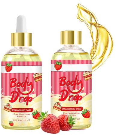 2 unidades de aceite corporal de fresas hidratante, calma la piel, aroma natural, aroma duradero, absorbe sin grasa, para todos los tipos de piel, 60 ml