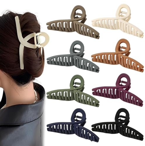 DBAILY Lot de 8 pinces à cheveux de 11 cm - Grande pince à cheveux pour femme - Pour cheveux longs et épais - Accessoire de coiffure pour femmes et filles - Huit couleurs mates différentes