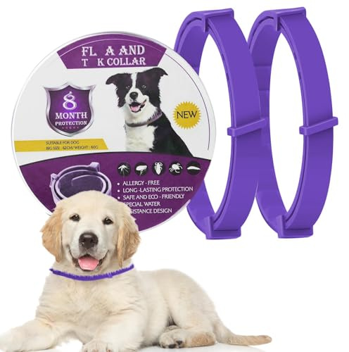 Dog Insect Repellent Collars - 2Pcs Safe Waterproof Adjustable Collar for Dogs to Prevent Infections, Containing Natural Essential Oils for Puppies Dogs over 7 Weeks, 16 Month Protection, Purple