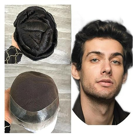 Perruque pour Homme Toupet for hommes vrais cheveux humains postiches de remplacement dentelle française Center PU autour la prothèse masculins unité vague naturelle Toupet