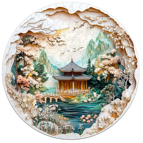 Puzzles en Bois, Peinture de Paysage Chinois Animaux Wooden Puzzle Adulte | Puzzle Animaux Adulte, 15+ Puzzle Forme Animaux avec Boîte-Cadeau en Bois