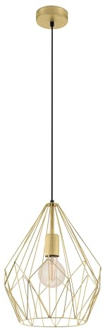 EGLO Pendellampe Carlton, 1 flammige Vintage Pendelleuchte, Retro Hängelampe aus Metall in Gold matt, E27 Fassung
