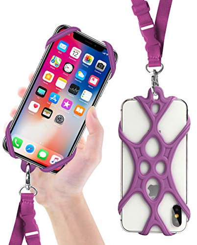 ROCONTRIP 2 in 1 Cell Phone Lanyard Strap Case Holder with Detachable Neckstrap Universal for Smartphone iPhone 8,7 6S iPhone 6S Plus, Google Pixel LG HTC Huawei P10 4.7-6.5 inch (Lotus Purple)