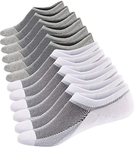 Sneaker Ballerina strumpor andas män osynliga korta strumpor bomull ankelstrumpor sportstrumpor, Vit/grå (3 par vardera),