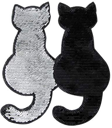 Healifty 2 stücke Katze Patches Eisen auf Patches oder annähen für Kleidung Glitter Pailletten gestickte Pailletten Patch DIY gestickte Applikationen Handwerk (schwarz)