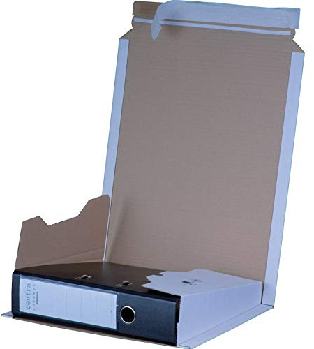 KK Verpackungen Ordnerversandverpackung 320x290x35-80mm | 140 Stück, Wellpappe weiß | Selbstklebeverschluss ohne Klebeband | Variable Füllhöhe für alle DIN-A4-Ordner