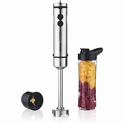 HAEGER Super Wand Plus - Batidora de Mano con licuadora 1000W, Lámina de Alto Rendimiento en Titanio, Control de Velocidad Progresivo, Pie de Acero Inoxidable