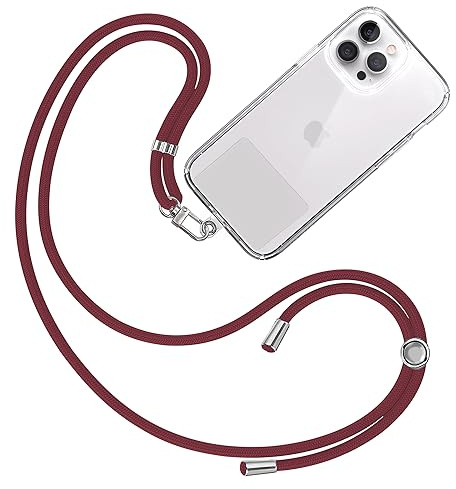 TBOC Bärbart nyckelband halsband [vinrött] - rem för upphängning av halsbandet för mobiltelefonväska - tillbehör för axelrem och rem för kvinnor, män, integrerat skydd