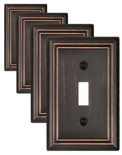 ZILLSEA Metal Wall Plates, Decorative Switch Plates and Outlet Covers (Aged Bronze/1 Toggle 4 Pack)