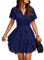 TcIFE Women's Casual Dress Deep V-Neck Short Sleeve Waist Tie Ruffle Chiffon Elegant Mini Short Swing Skater Dresses, NavyBlue, M